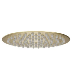 Colore Round Brushed Brass 200mm Thin Fixed Shower Head -Bathroom Accessories Store colore brushed brass 200mm round thin fixed shower head side 44587.1652444925