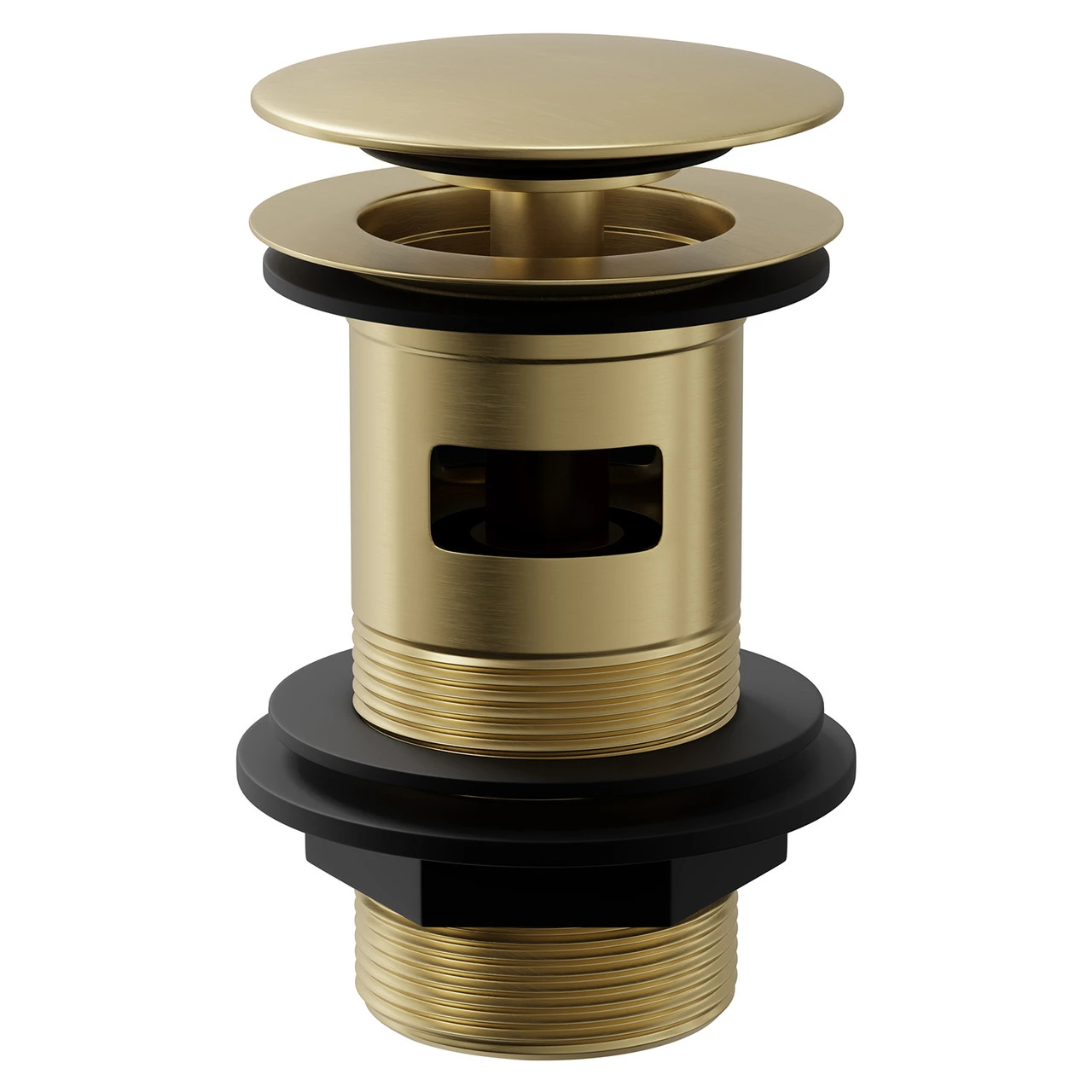 Colore Round Brushed Brass Moon Cap Slotted Click Clack Basin Waste - Image 2