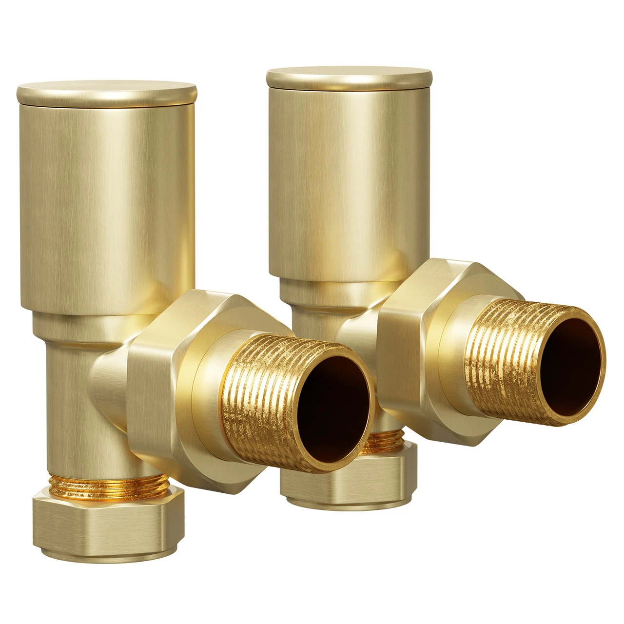 Colore Round Brushed Brass Angled Radiator Valves - Image 3