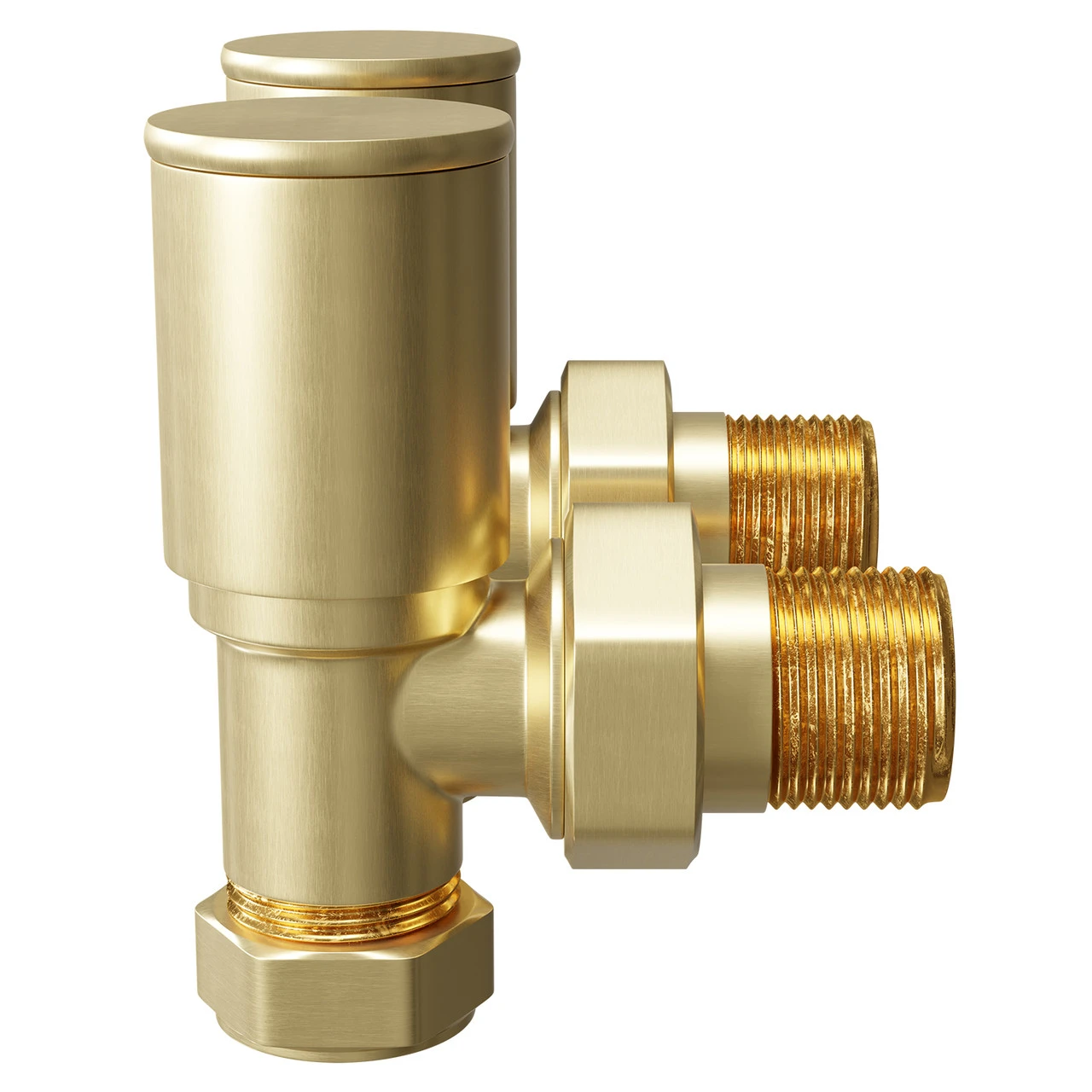 Colore Round Brushed Brass Angled Radiator Valves - Image 4
