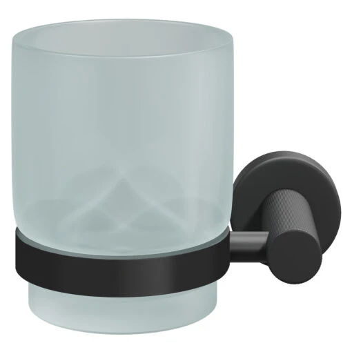 Colore Matt Black And Frosted Glass Industrial Style Wall Mounted Bathroom Tumbler - Image 2