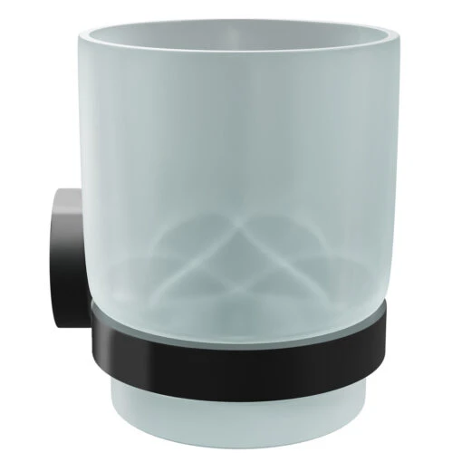 Colore Matt Black And Frosted Glass Industrial Style Wall Mounted Bathroom Tumbler - Image 4