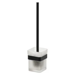 Colore Square Matt Black And Frosted Glass Wall Mounted Toilet Brush And Holder