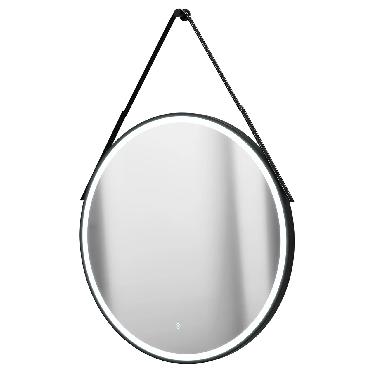 Colore Matt Black Frame With Black Strap 800mm Round Illuminated LED Mirror With Demister And Touch Sensor