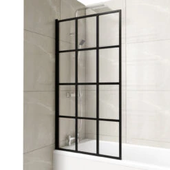Colore Matt Black Framed Design 790mm Single Section Square Corner Bath Shower Screen