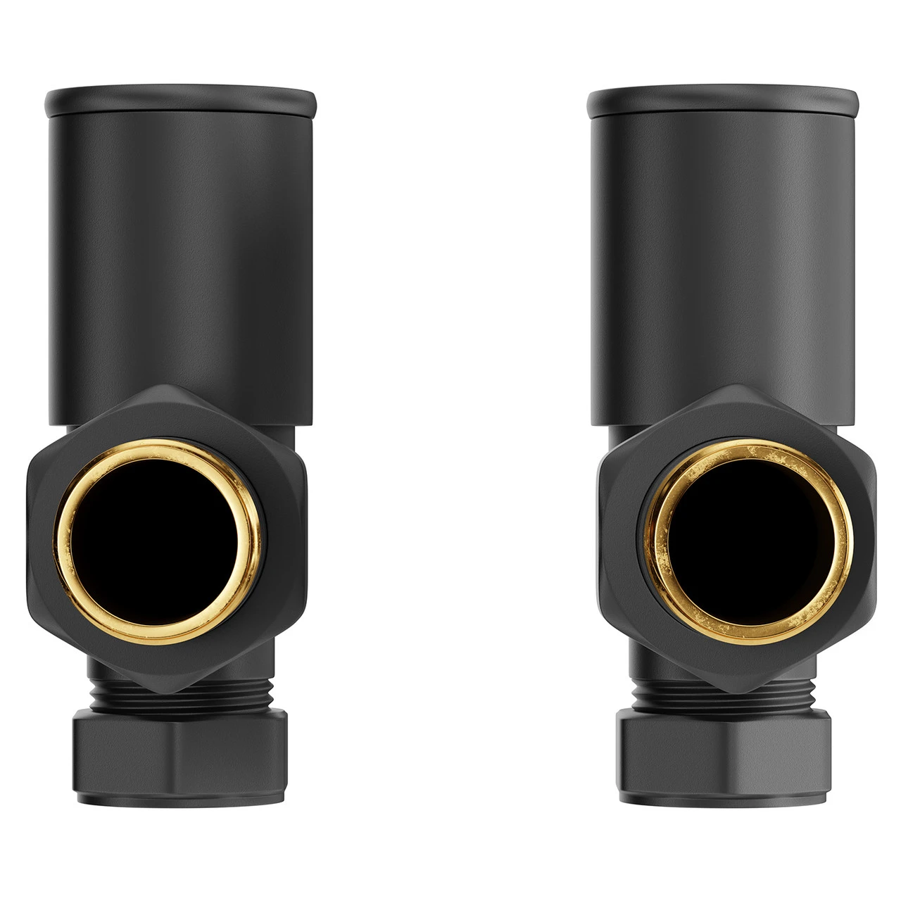 Colore Round Matt Black Angled Radiator Valves - Image 2