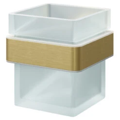 Colore Square Brushed Brass And Frosted Glass Wall Mounted Bathroom Tumbler