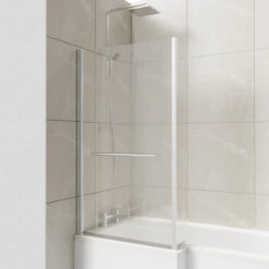 Loire Polished Chrome 805mm Hinged L Shaped Bath Shower Screen With Towel Rail