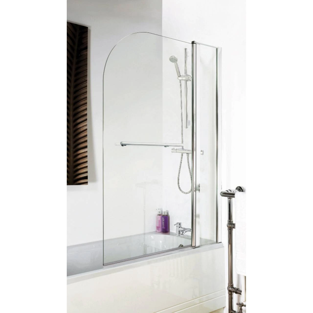 Nuie 1000mm Straight Arched 6mm Bath Screen With Fixed Panel And Rail - NSSR2 - Image 2