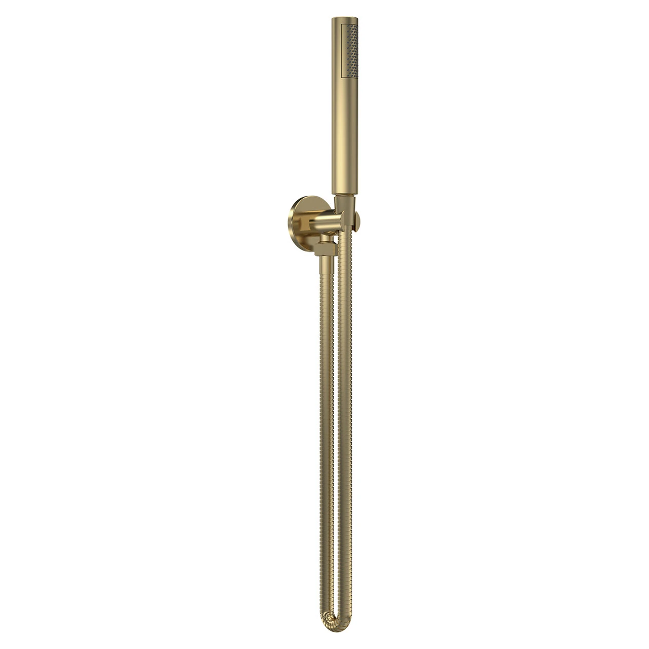 Nuie Brushed Brass Round Shower Handset With Hose And Bracket - A8263