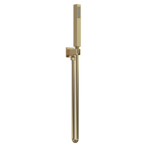 Nuie Brushed Brass Square Shower Handset With Hose And Bracket - A8264