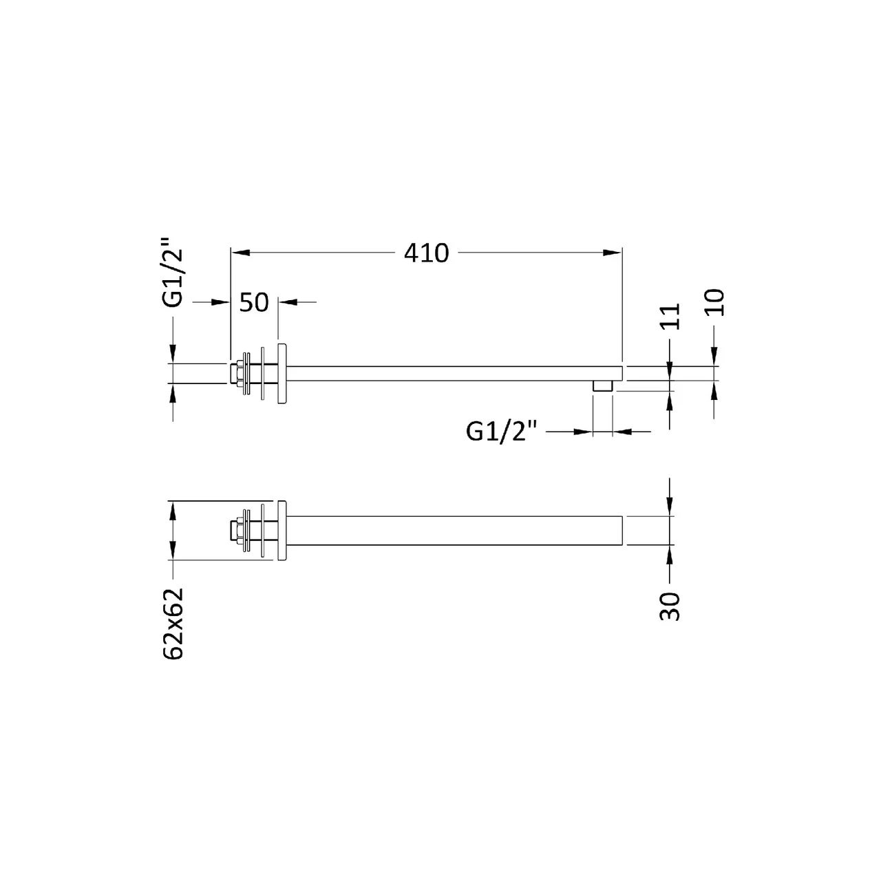 Nuie Brushed Gunmetal Small Rectangular Shower Arm - ARM713 - Image 2