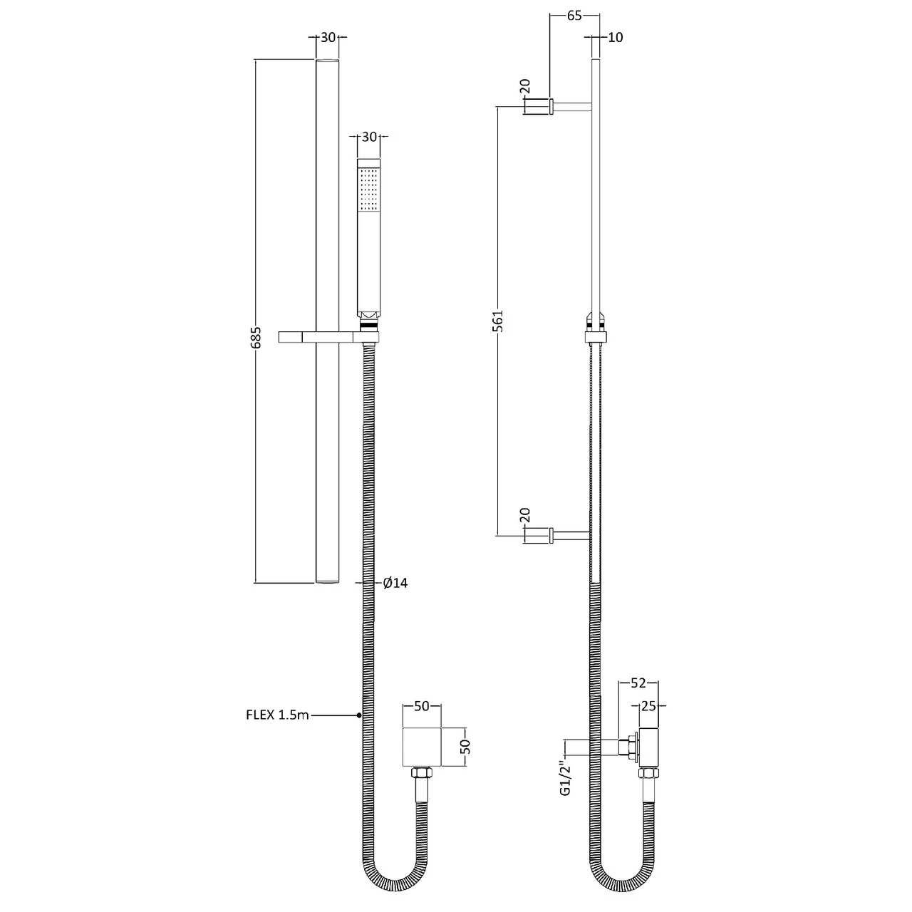 Nuie Brushed Gunmetal Square Slide Rail Kit - A7167 - Image 2