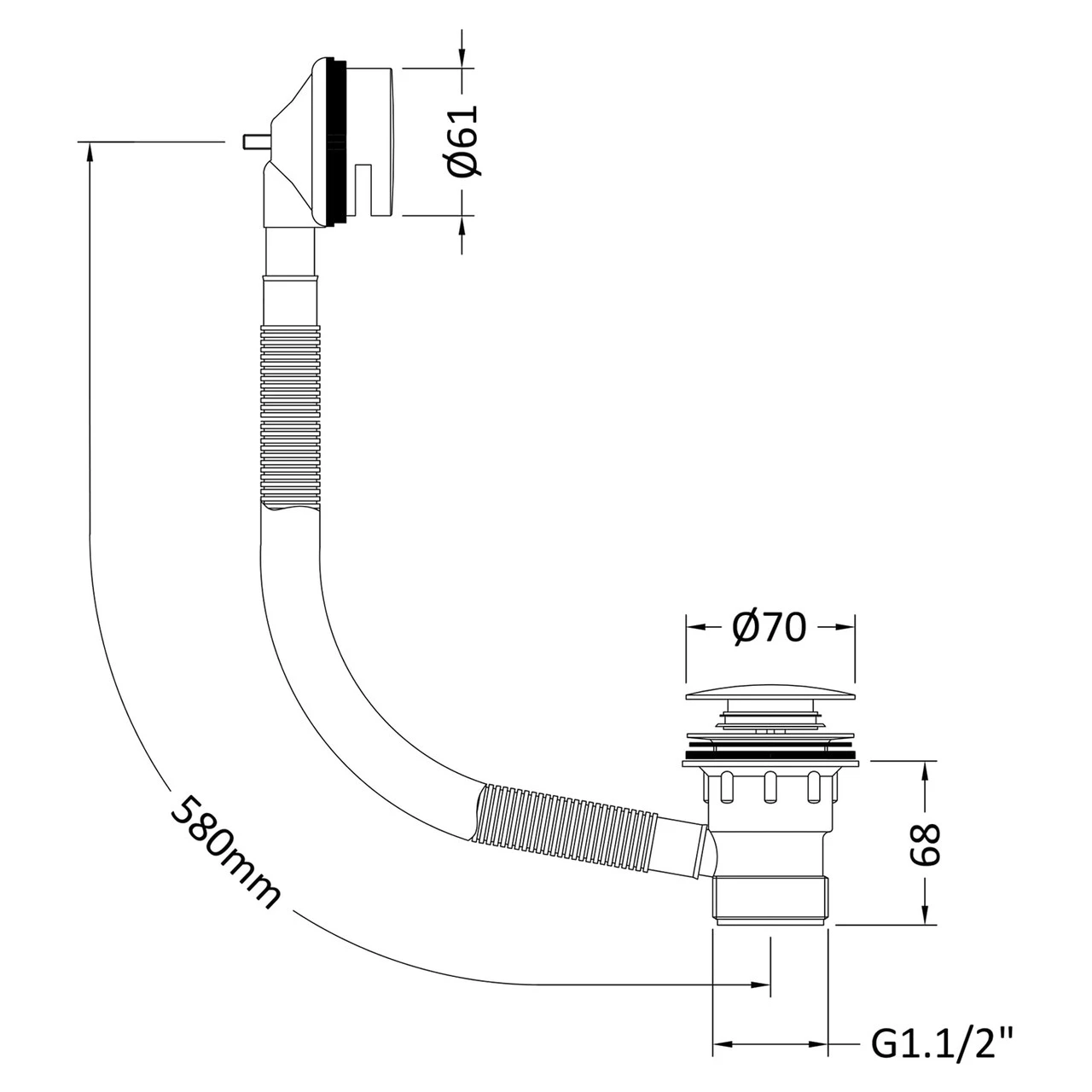 Nuie Easyclean Push Button Bath Waste With Minamilist Overflow Brushed Brass - E827 - Image 2