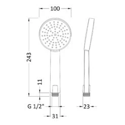 Nuie Polished Chrome Round Single Function Water Saving Handset - HS001