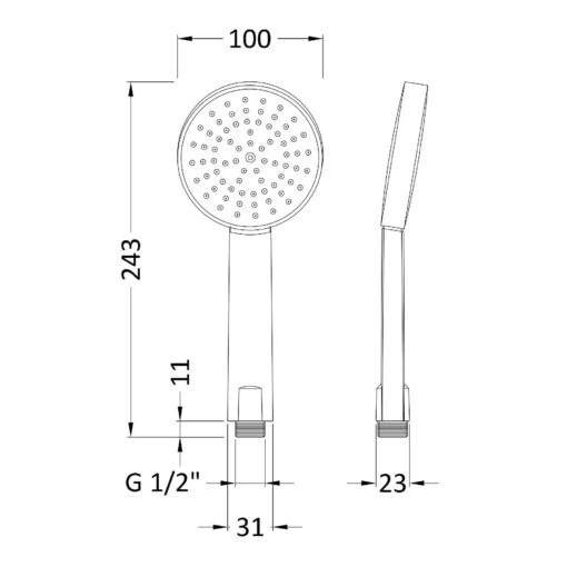 Nuie Polished Chrome Round Single Function Water Saving Handset - HS001