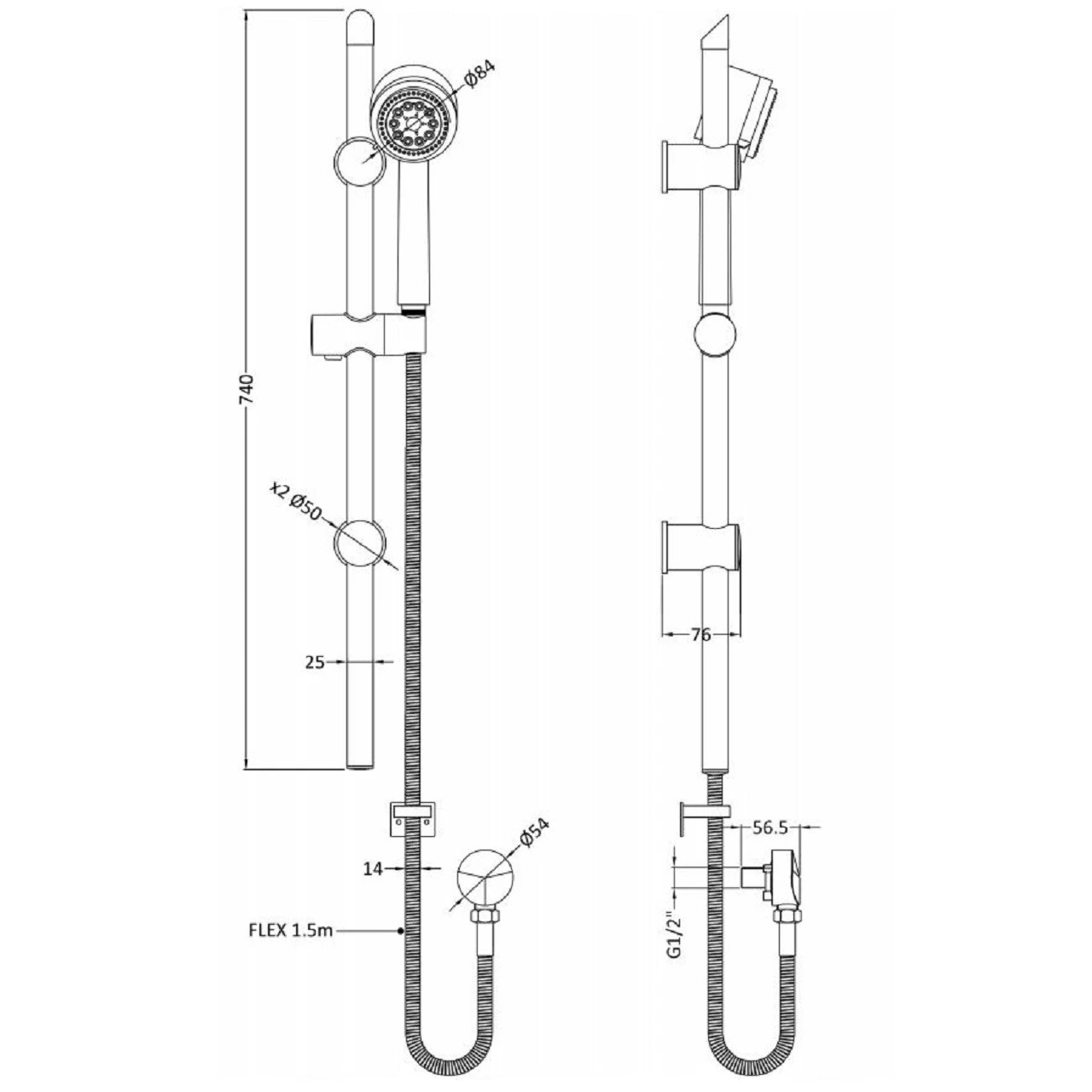 Nuie Shower Slide Rail Kit With Round Handset - STY042 - Image 3