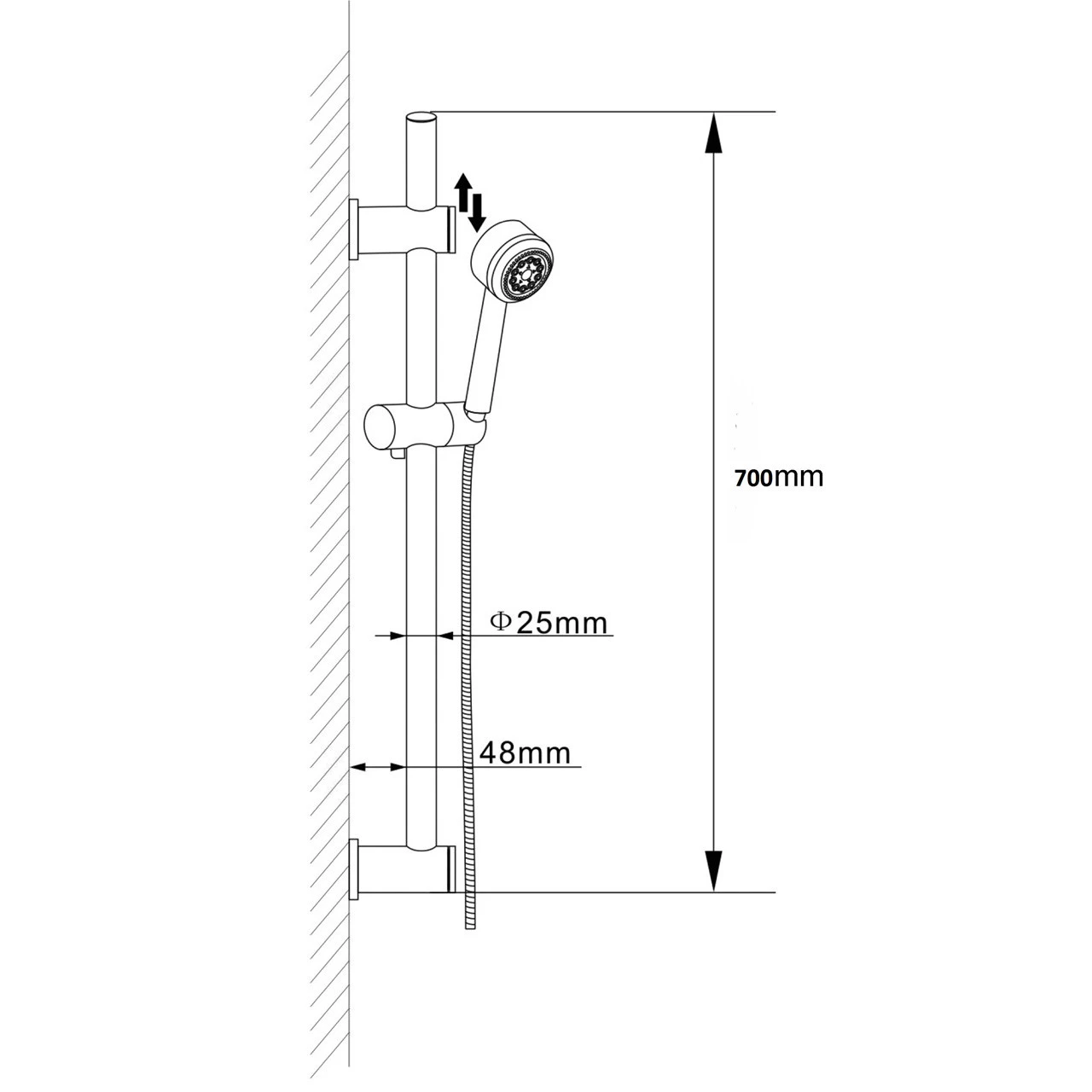 Nuie Slide Rail Kit With Multi Function Shower Handset - A3040 - Image 3