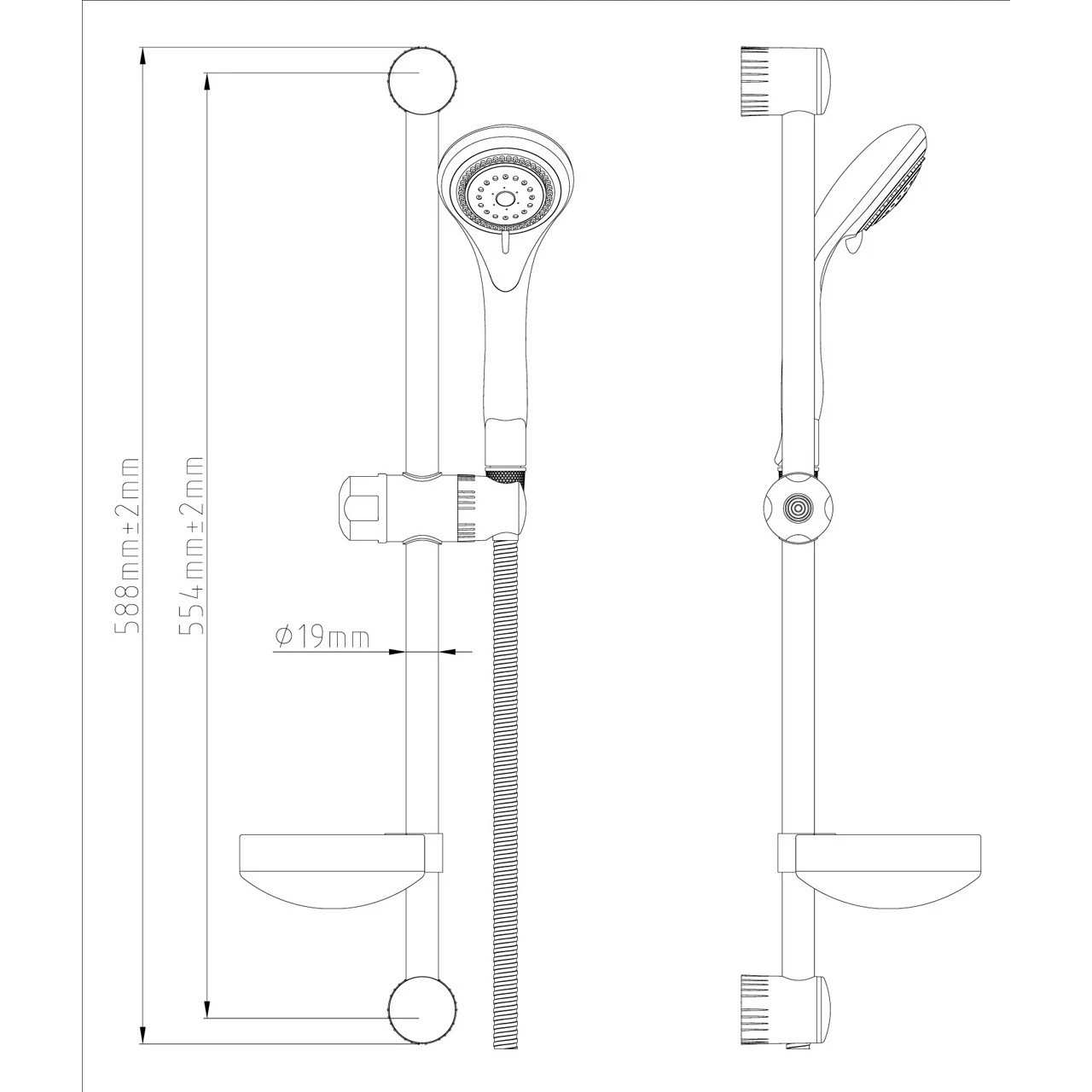 Nuie Slide Rail Kit With Multi Function Shower Handset - JTY034 - Image 2