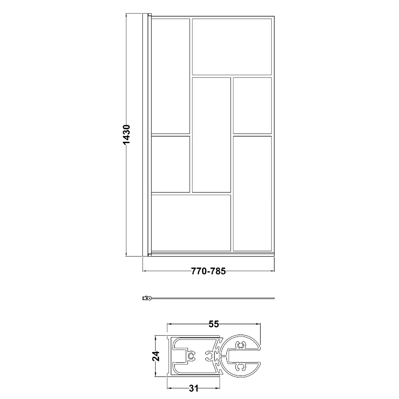 Nuie Square Block Matt Black Framed Bath Screen - NSSQBB - Image 4