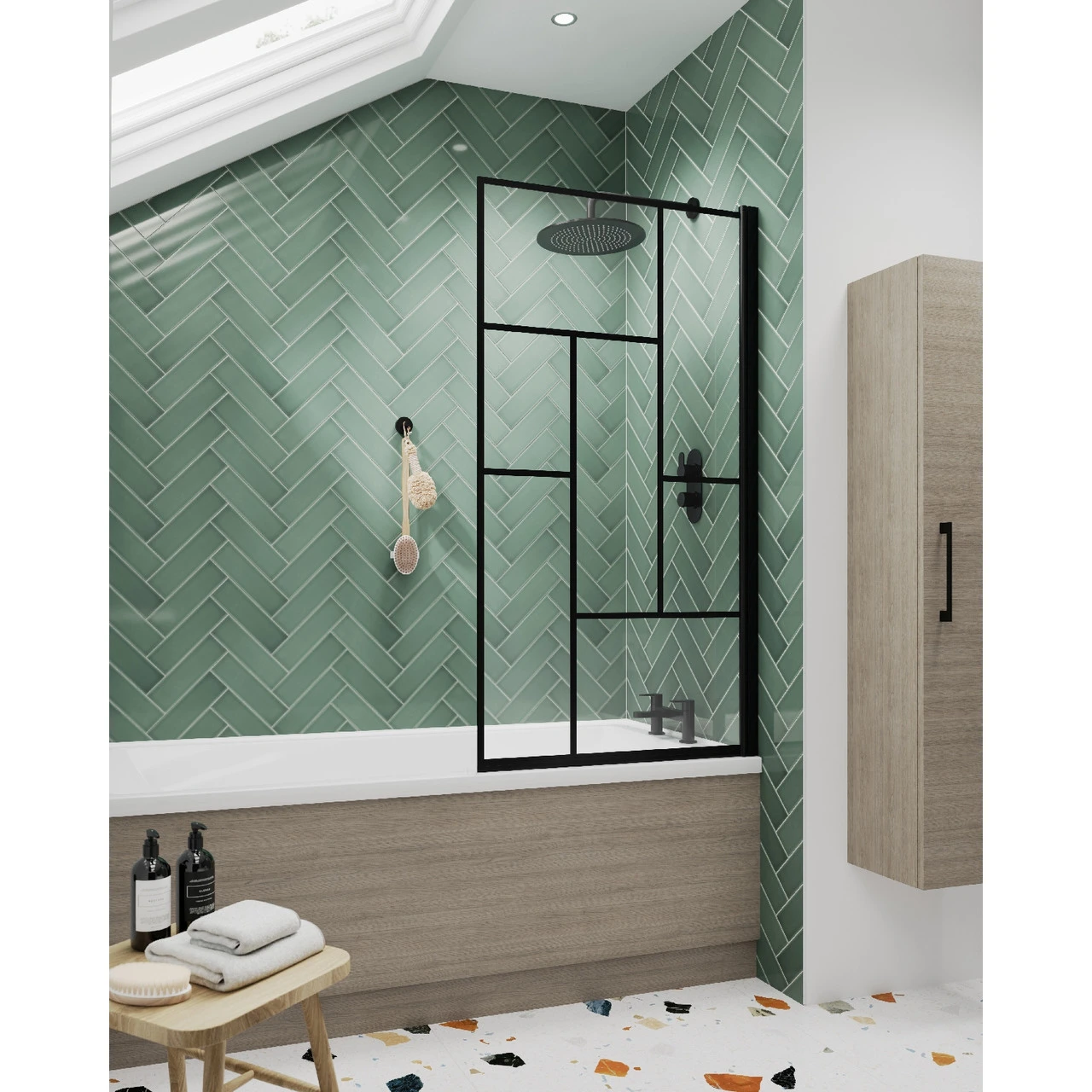 Nuie Square Block Matt Black Framed Bath Screen - NSSQBB - Image 3
