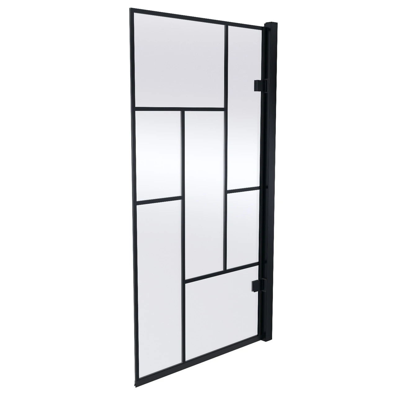 Nuie Square Block Matt Black Framed Hinged Bath Screen - NSSQ7BB