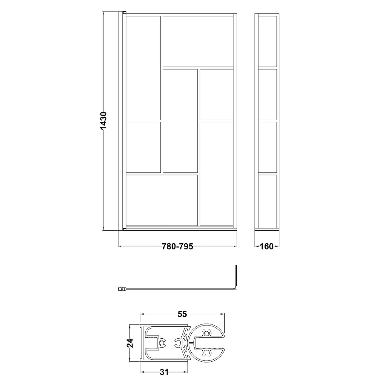 Nuie Square Block Matt Black Framed L Shaped Bath Screen With Fixed Return - NSBS7BB - Image 4