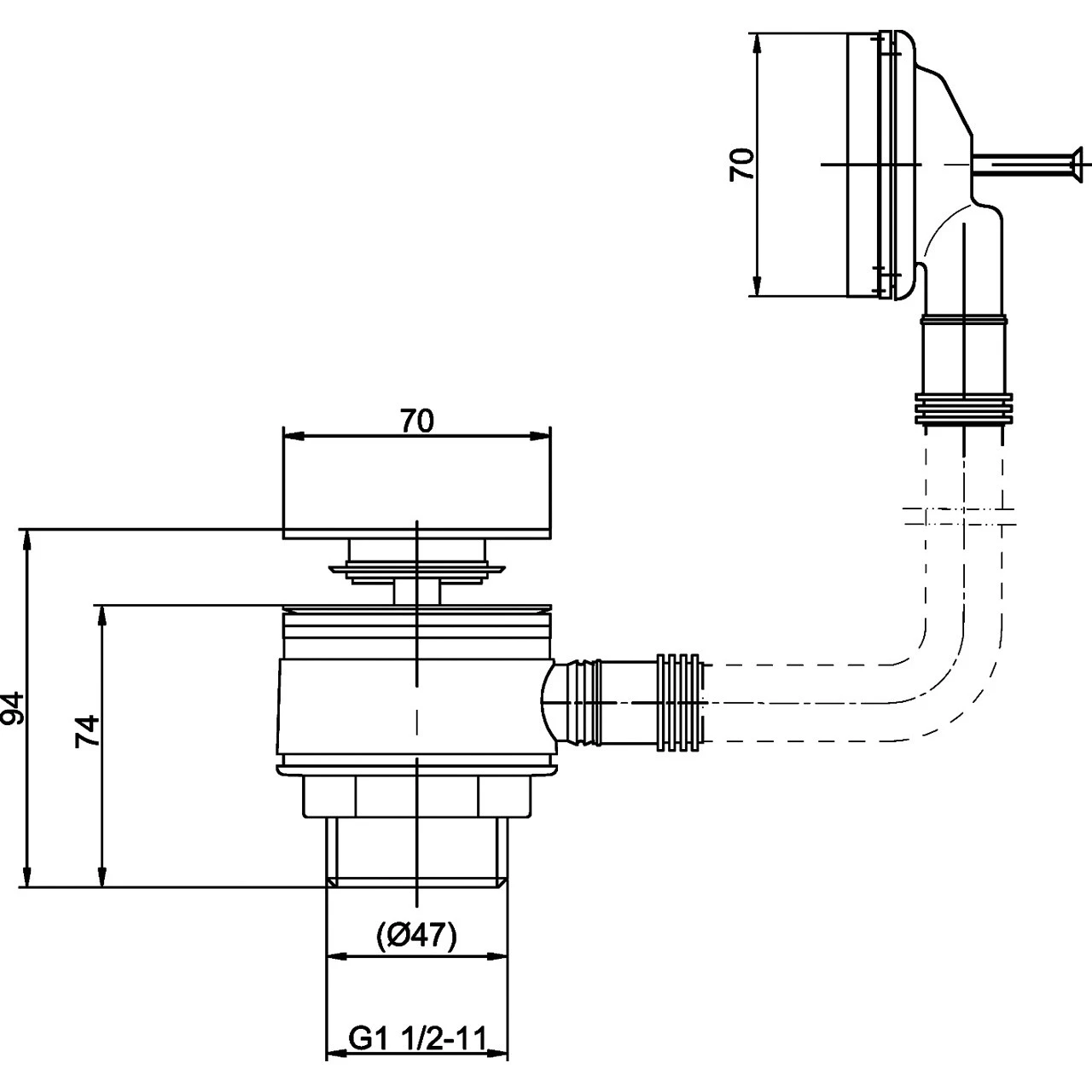 Nuie Square Push Button Bath Waste With Overflow - EK308 - Image 2