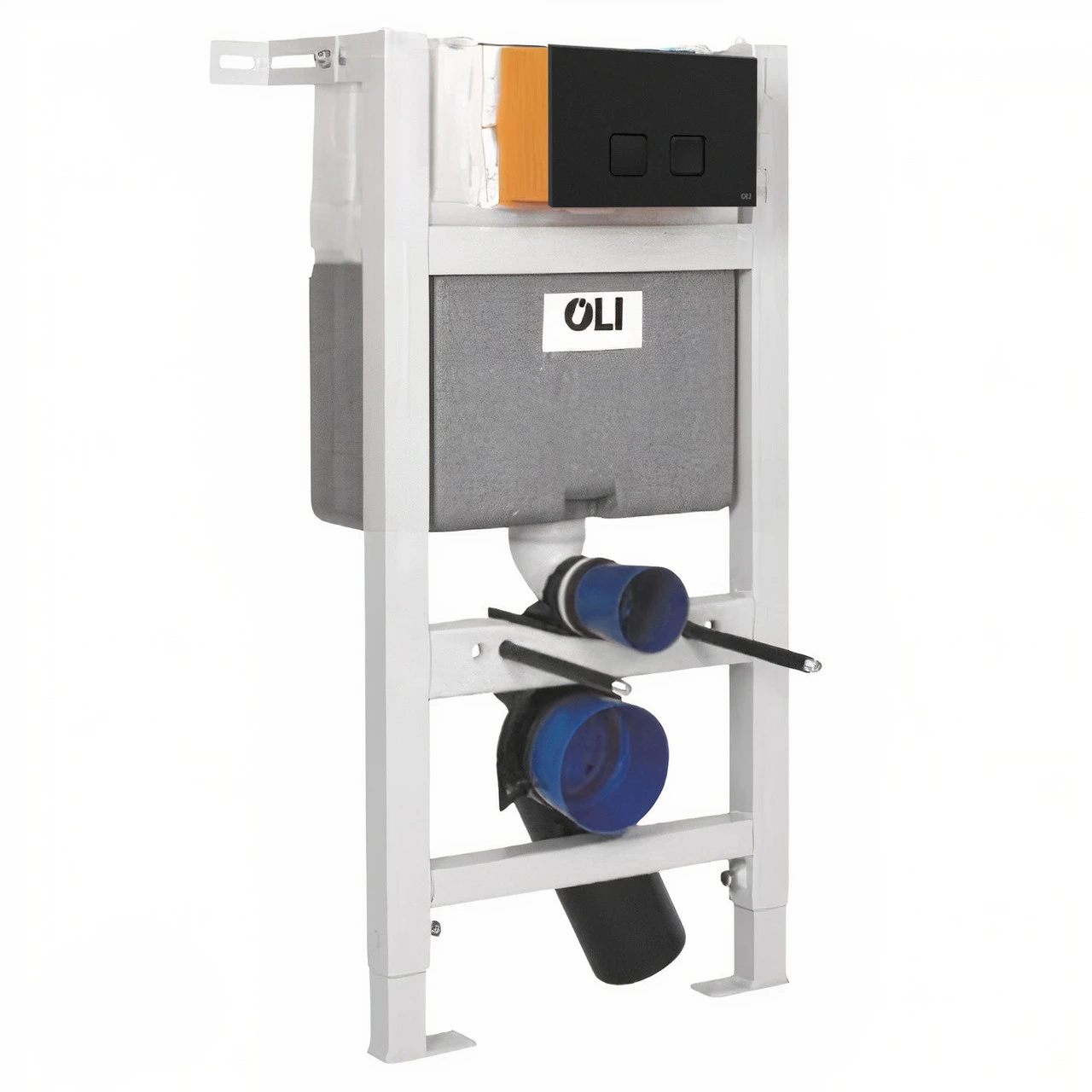 OLI Expert Plus Mechanical Low Height Concealed Cistern With Wall Frame And Basal Black Soft Touch Dual Flush Plate With Square Buttons