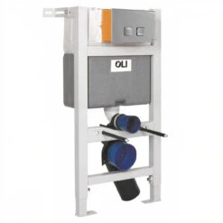 OLI Expert Plus Mechanical Low Height Concealed Cistern With Wall Frame And Basal Polished Chrome Dual Flush Plate With Square Buttons
