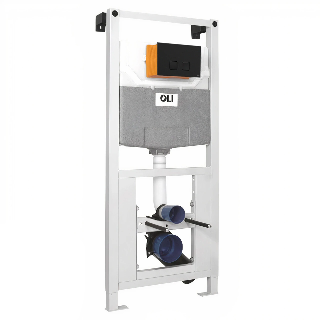 OLI 120 Plus Mechanical Mid Height Concealed Cistern With Wall Frame And Basal Black Soft Touch Dual Flush Plate With Square Buttons