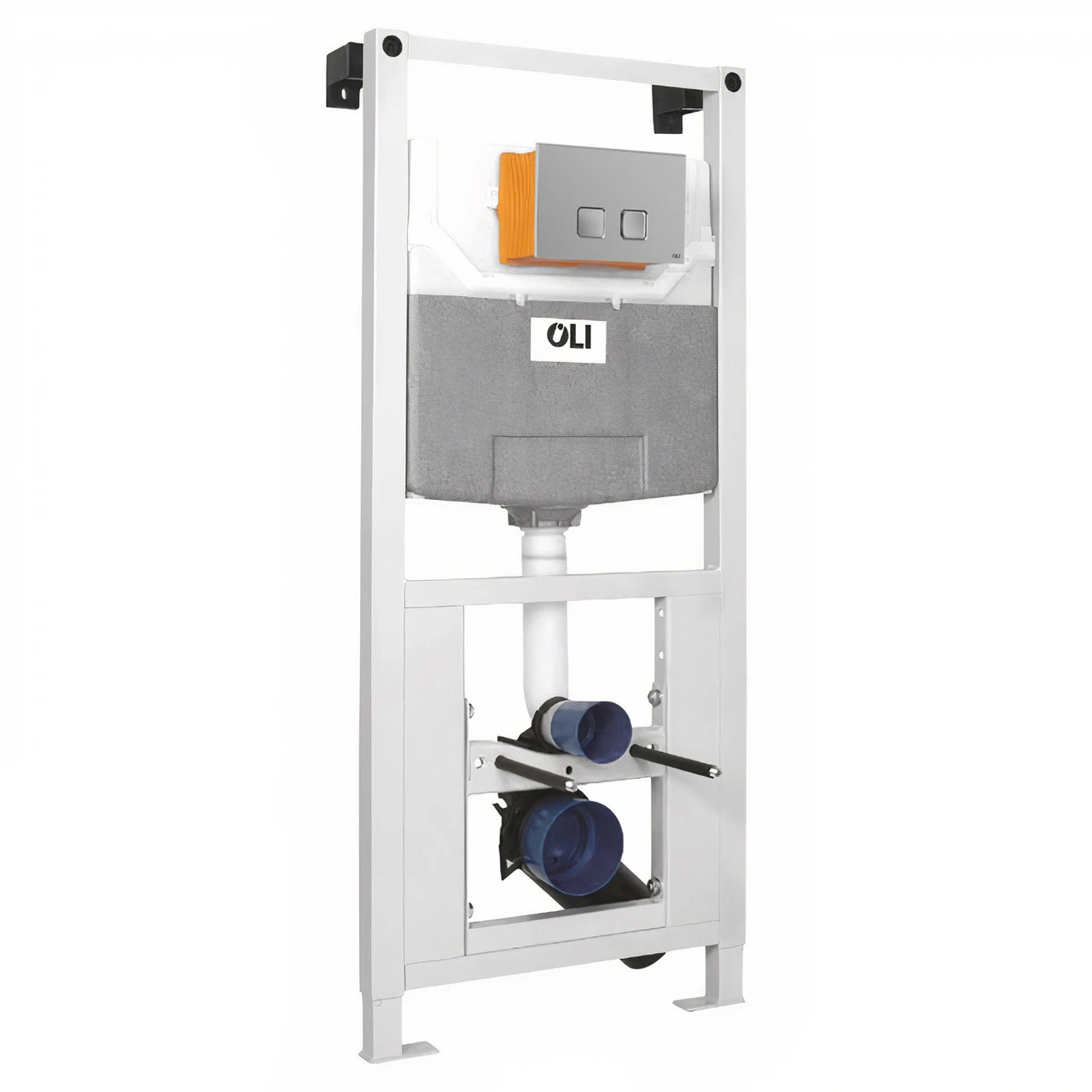 OLI 120 Plus Mechanical Mid Height Concealed Cistern With Wall Frame And Basal Satin Chrome Dual Flush Plate With Square Buttons