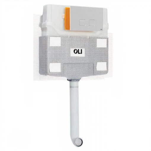 OLI 120 Plus Mechanical Mid Height Concealed Cistern And Basal White Dual Flush Plate With Square Push Buttons