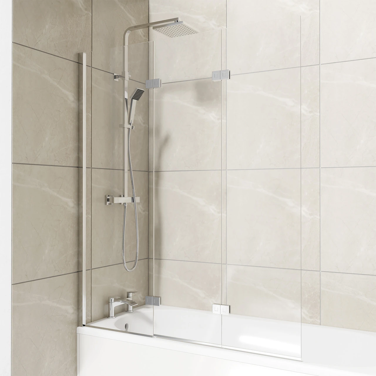 Polished Chrome 1250mm Left Hand Three Panel Infold Bath Shower Screen