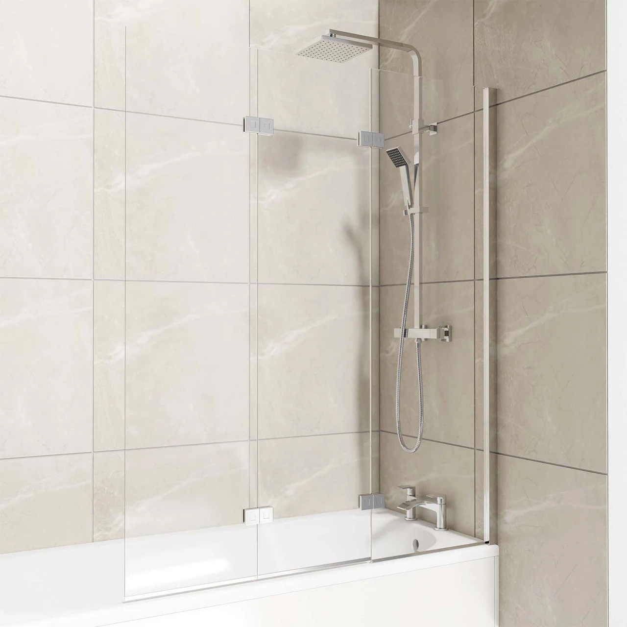 Polished Chrome 1250mm Right Hand Three Panel Infold Bath Shower Screen