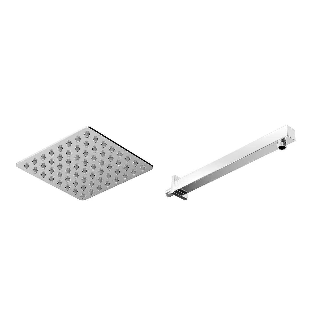 Polished Chrome 200mm Thin Square Fixed Shower Head And Wall Arm - Image 3