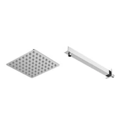 Polished Chrome 200mm Thin Square Fixed Shower Head And Wall Arm