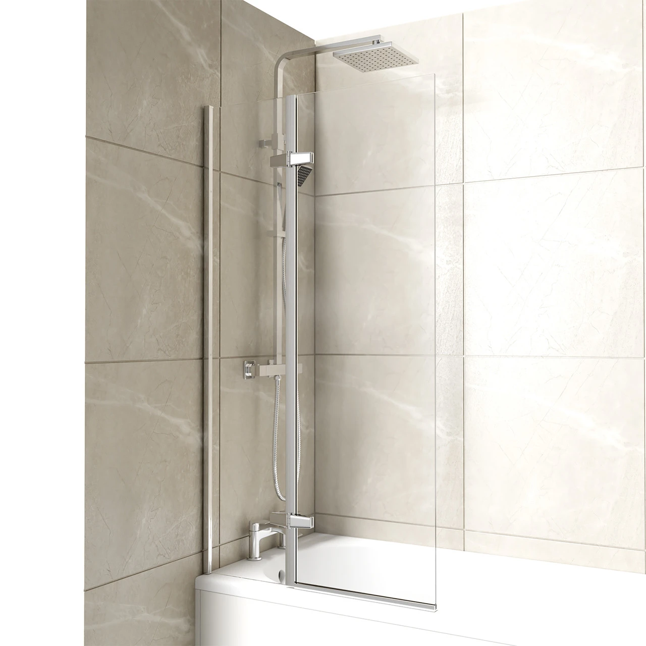 Polished Chrome 745mm Centre Hinged Square Corner Bath Shower Screen