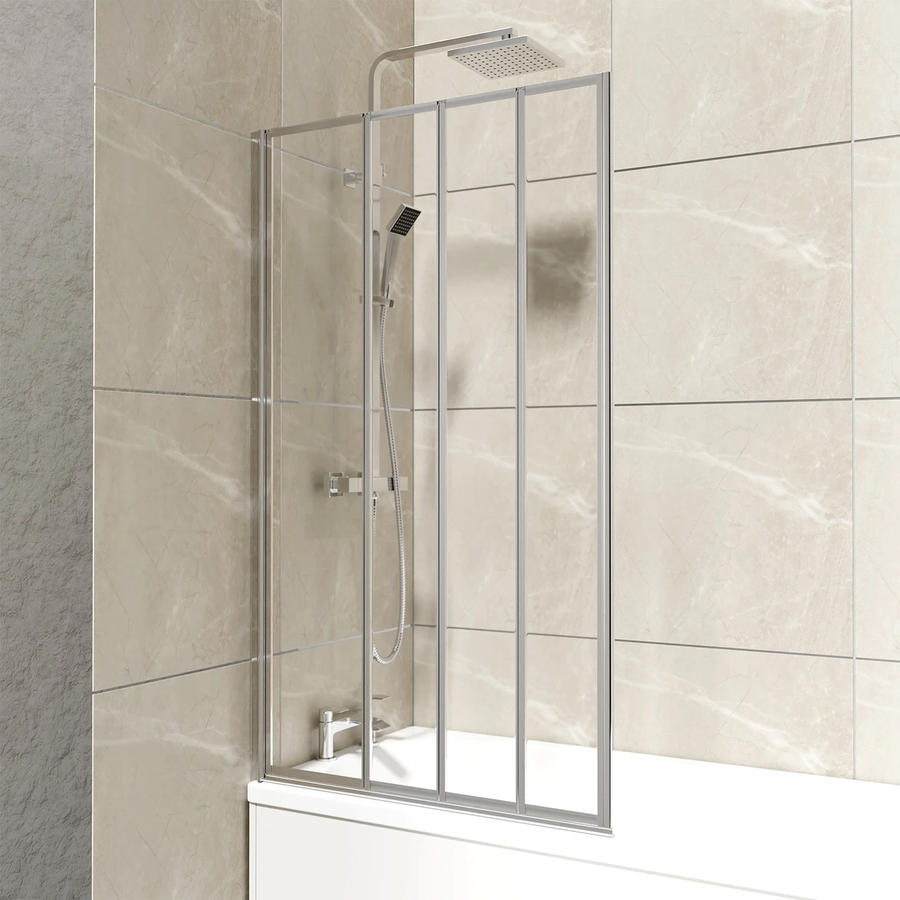 Polished Chrome 840mm Four Fold Shower Screen