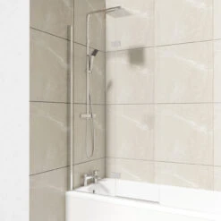 Polished Chrome 875mm Left Hand Two Panel Infold Bath Shower Screen