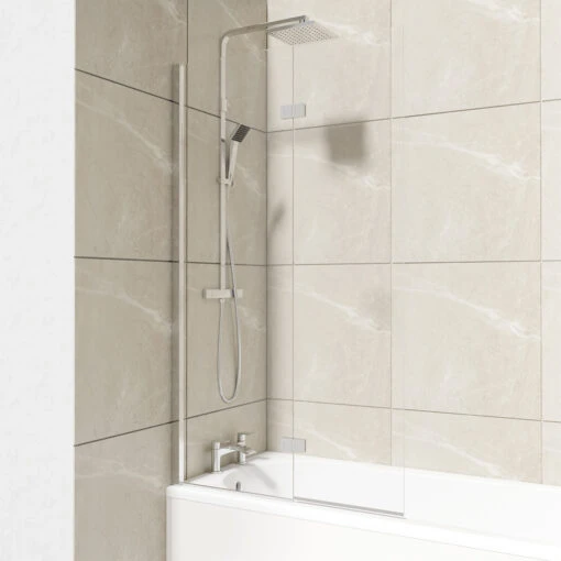 Polished Chrome 875mm Left Hand Two Panel Infold Bath Shower Screen