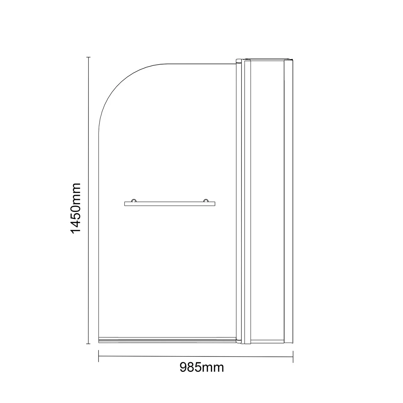 Polished Chrome 985mm Extended Rounded Corner Bath Shower Screen With Towel Rail - Image 4