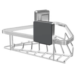PushLoc Polished Chrome Wall Mounted Corner Basket -Bathroom Accessories Store pushloc polished chrome wall mounted corner basket side 67204.1652444789