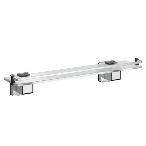 PushLoc Polished Chrome And Glass Wall Mounted Vanity Shelf - Image 3