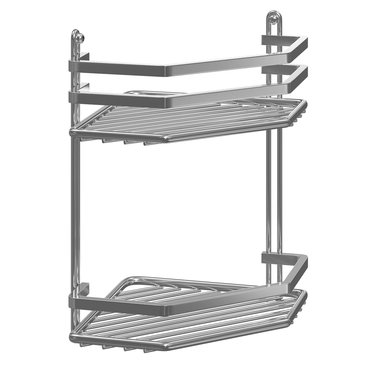 Selena Polished Chrome 2 Tier Wall Mounted Corner Basket - Image 3