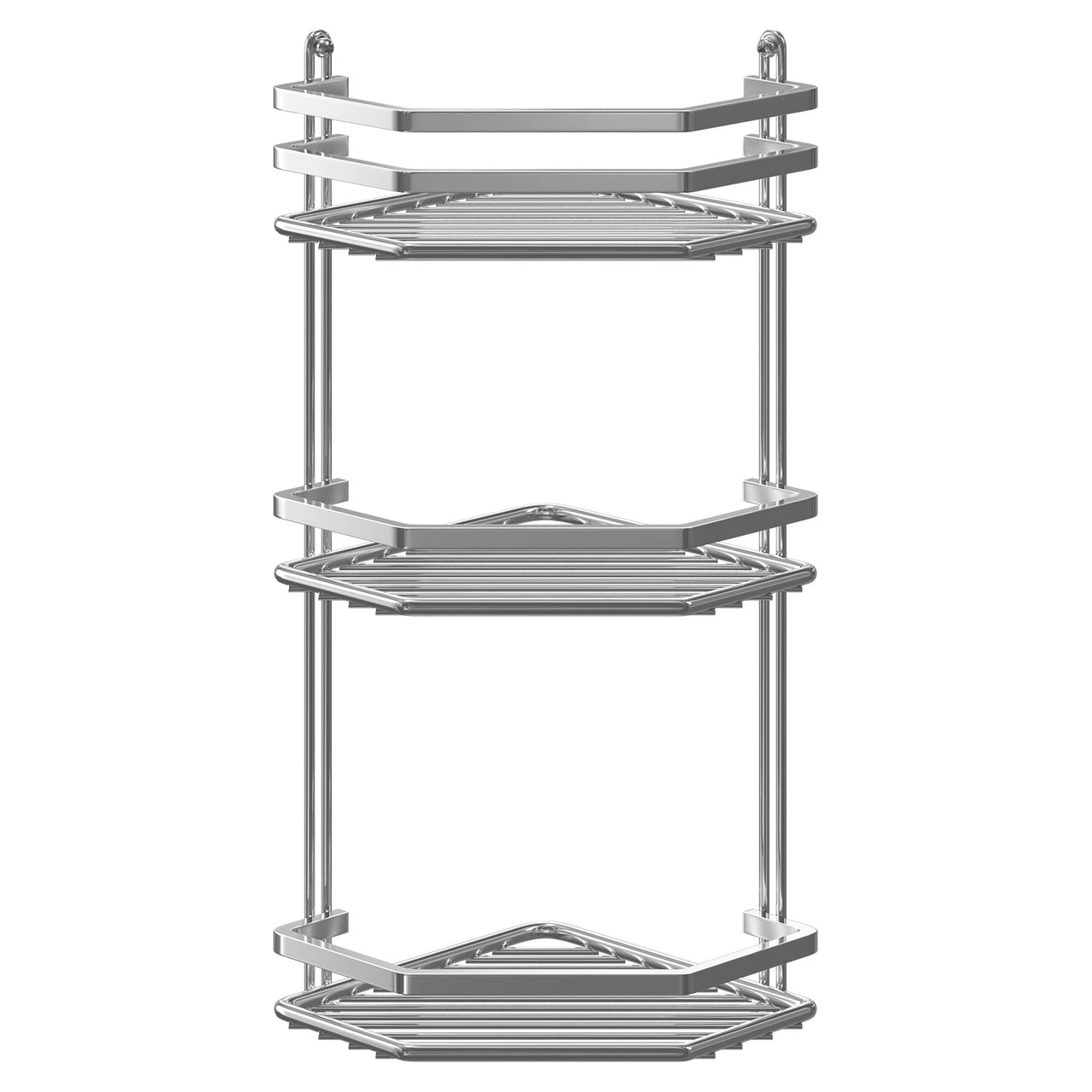 Selena Polished Chrome 3 Tier Wall Mounted Corner Basket - Image 2