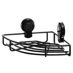 SuctionLoc Black Wall Mounted Corner Basket