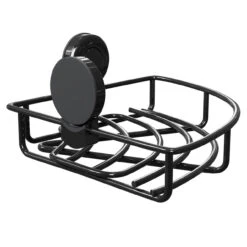 SuctionLoc Black Wall Mounted Corner Basket -Bathroom Accessories Store suctionloc black wall mounted corner basket side 08763.1688562380