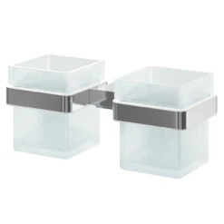 Taurus Polished Chrome And Frosted Glass Wall Mounted Double Bathroom Tumbler