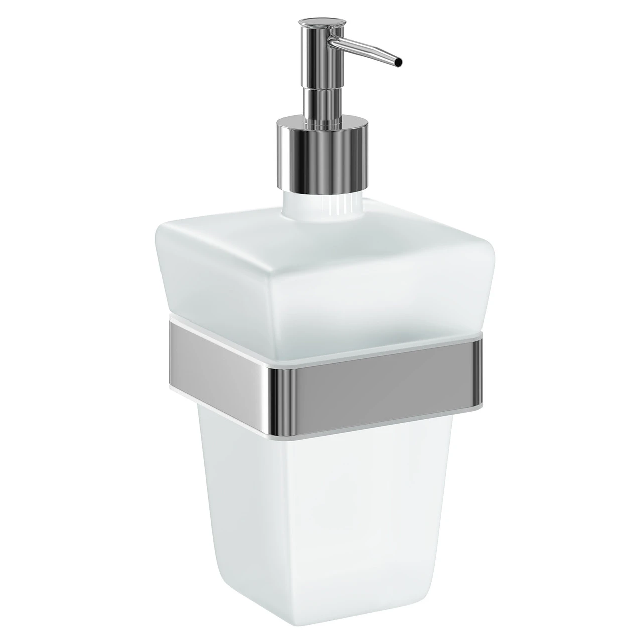 Taurus Polished Chrome And Frosted Glass Wall Mounted Liquid Soap Dispenser - Image 3
